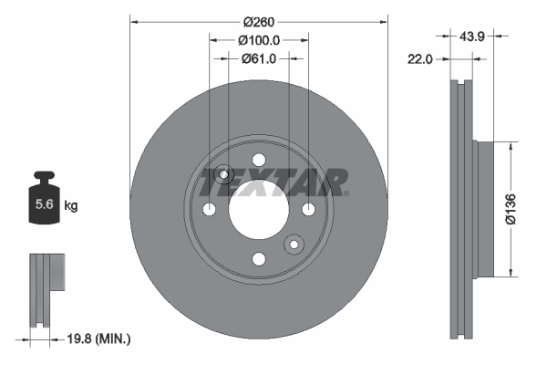 Disc frana TEXTAR 92119203 DACIA LOGAN pick-up (US_) 1,461 cmc (K9K 892) diesel 75 TEXTAR 92119203