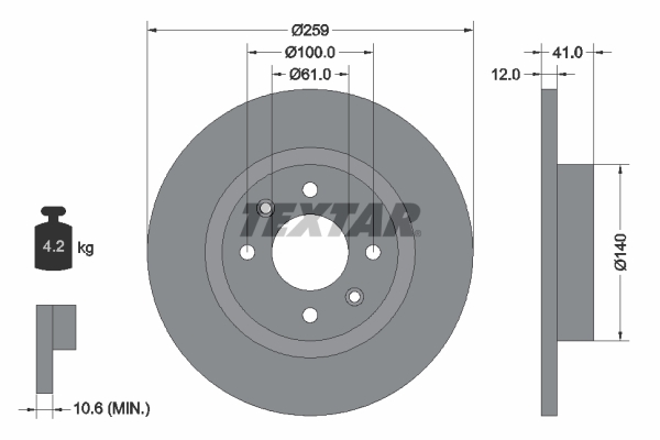 Disc frana TEXTAR 92175103 DACIA SANDERO 1,461 cmc (K9K 796) diesel 86 TEXTAR 92175103