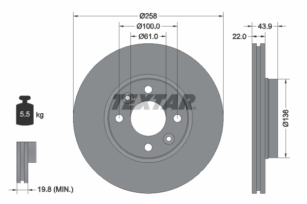 Disc frana TEXTAR 92241503 DACIA SANDERO II 999 cmc (H4D 450, H4D 460) benzina 101 TEXTAR 92241503