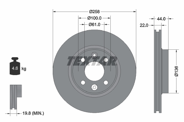 Disc frana TEXTAR 92255203 DACIA LOGAN II 1,461 cmc (K9K 626, K9K 612, K9K 872) diesel 75 TEXTAR 92255203