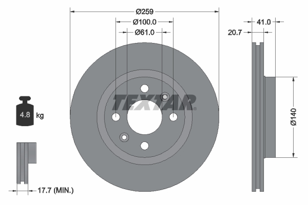 Disc frana TEXTAR 92292103 DACIA SANDERO 1,598 cmc (K4M 694, K4M 690, K4M 696) Benzina/Etanol 105 TEXTAR 92292103