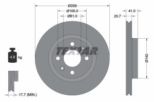 Disc frana TEXTAR 92292103 DACIA SANDERO 1,598 cmc (K7M 818, K7M 800) benzina 84 TEXTAR 92292103