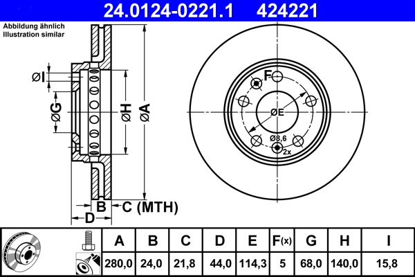 Disc frana ATE 24.0124-0221.1 DACIA DUSTER (HM_) 1,332 cmc (H5H 480, H5H 470) benzina 131 ATE 24.0124-0221.1