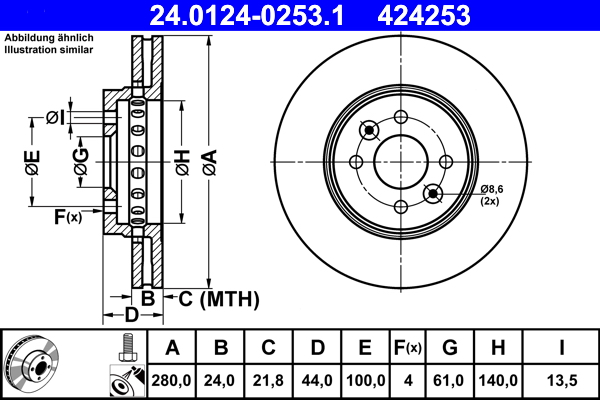 Disc frana ATE 24.0124-0253.1 DACIA DOKKER PICK-UP 1,197 cmc (H5F 408) benzina 115 ATE 24.0124-0253.1