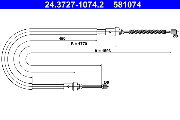 Cablu frana de parcare ATE 24.3727-1074.2 DACIA LOGAN pick-up (US_) 1,461 cmc (K9K 892) diesel 75 ATE 24.3727-1074.2