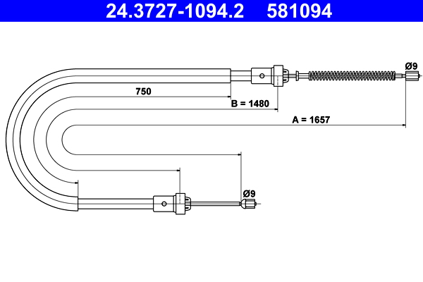 Cablu frana de parcare ATE 24.3727-1094.2 DACIA SANDERO II 1,149 cmc (D4F 732) benzina 73 ATE 24.3727-1094.2