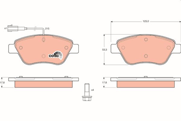 Placute frana FIAT QUBO (225_) 1.3 D Multijet (225CXB1A, 225AXB1A, 225CXB11, 225AXB11,... diesel 75 cai TRW GDB1482