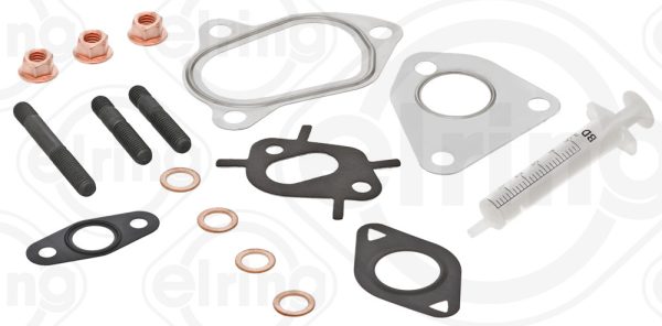 Set montaj turbocompresor FIAT QUBO (225_) 1.3 D Multijet (225CXB1A, 225AXB1A, 225CXB11, 225AXB11,... diesel 75 cai ELRING 715.310