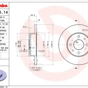Disc frana FIAT FIORINO Autoutilitara/limuzina spatioasa (146_) 1.7 TD diesel 63 cai BREMBO 08.4753.14