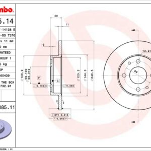 Disc frana FIAT 500 (312_) 0.9 (312AXM1B) benzina 105 cai BREMBO 08.5085.11