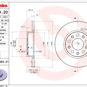 Disc frana FIAT 500X (334_) 1.0 (334.AXN1B) benzina 114 cai BREMBO 08.9364.21