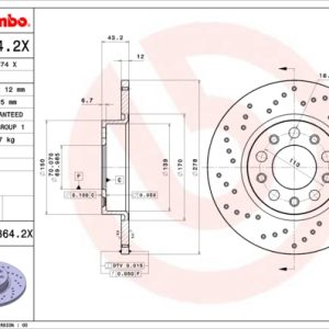 Disc frana FIAT 500X (334_) 1.0 (334.AXN1B) benzina 114 cai BREMBO 08.9364.2X