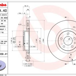 Disc frana FIAT 500L (351_, 352_) 0.9 (199LYC1B) benzina 105 cai BREMBO 09.4939.41