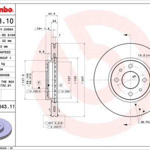 Disc frana FIAT 500 C (312_) 0.9 (312AXM1B) benzina 105 cai BREMBO 09.5843.11