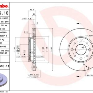 Disc frana FIAT 500 C (312_) 1.2 (312CXA1A, 312AXA1A) benzina 69 cai BREMBO 09.8616.11