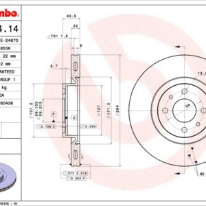 Disc frana FIAT CROMA (154_) 2500 V6 benzina 162 cai BREMBO 09.9624.14