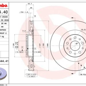Disc frana FIAT DOBLO Cargo (263_) 1.3 D Multijet (263WXU1A, 263ZXU1A, 263WYB1A, 263ZYB1A) diesel 95 cai BREMBO 09.A444.40
