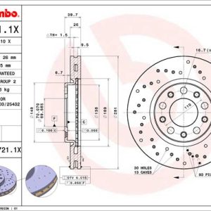 Disc frana FIAT 500X (334_) 1.0 (334.AXN1B) benzina 114 cai BREMBO 09.A721.1X
