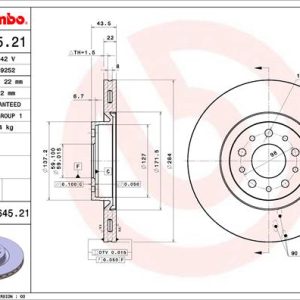Disc frana FIAT TIPO limuzina (356_, 357_) 1.4 LPG (356SXF1B) Benzina/Autogaz (GPL) 120 cai BREMBO 09.C645.21