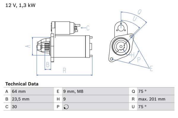Electromotor FIAT QUBO (225_) 1.3 D Multijet (225AXE1A, 225CXE1A, 225AXH1A, 225AXL1A,... diesel 95 cai BOSCH 0 986 024 200