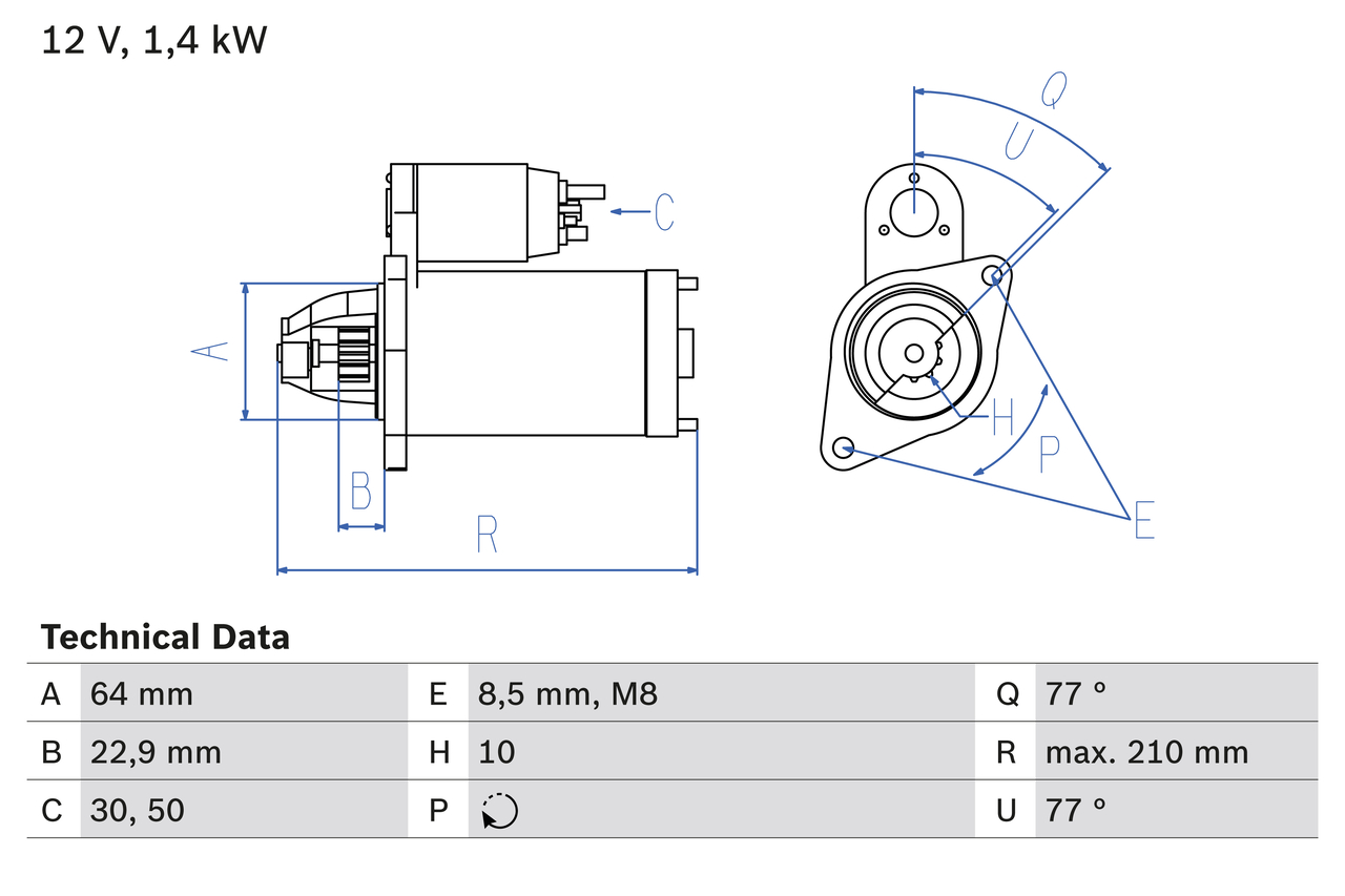 Electromotor FIAT 500X (334_) 1.3 D Multijet (334AXH1A) diesel 95 cai BOSCH 0 986 025 080