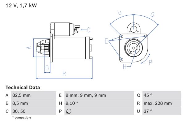 Electromotor FIAT DOBLO Cargo (263_) 1.6 D Multijet (263WXD1B, 263WXR1B, 263WXX1B, 263ZXD1B,... diesel 105 cai BOSCH 0 986 025 660