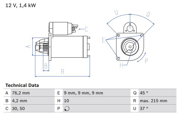 Electromotor FIAT DOBLO Cargo (263_) 1.6 D Multijet (263WXD1B, 263WXR1B, 263WXX1B, 263ZXD1B,... diesel 105 cai BOSCH 0 986 025 670