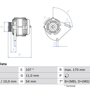 Alternator FIAT 500 C (312_) 1.2 (312CXA1A, 312AXA1A) benzina 69 cai BOSCH 0 986 080 560