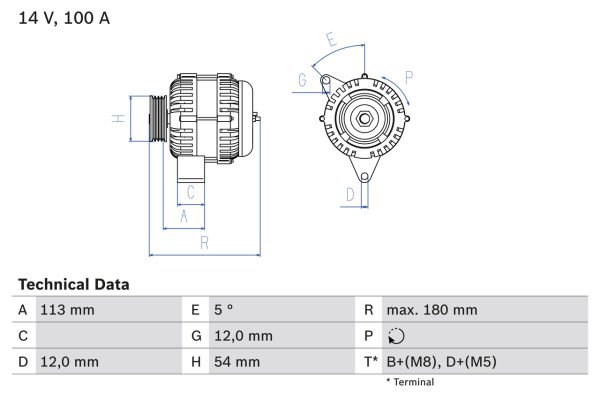 Alternator FIAT DOBLO Cargo (263_) 1.6 D Multijet (263WXD1B, 263WXR1B, 263WXX1B, 263ZXD1B,... diesel 105 cai BOSCH 0 986 083 210