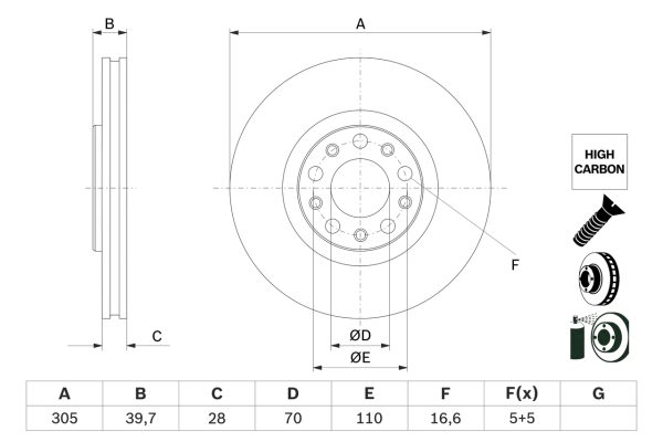 Disc frana FIAT 500X (334_) 1.3 (334.AXR11) benzina 150 cai BOSCH 0 986 479 G89
