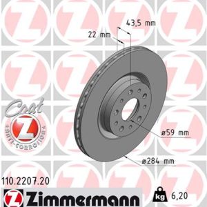Disc frana FIAT DOBLO Cargo (263_) 1.3 D Multijet (263WXU1A, 263ZXU1A, 263WYB1A, 263ZYB1A) diesel 95 cai ZIMMERMANN 110.2207.20