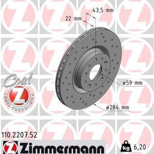 Disc frana FIAT DOBLO Cargo (263_) 1.3 D Multijet (263WXU1A, 263ZXU1A, 263WYB1A, 263ZYB1A) diesel 95 cai ZIMMERMANN 110.2207.52