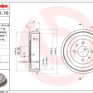 Tambur frana FIAT PANDA (312_, 319_) 0.9 Natural Power (312PXG1A, 312PYC1A) Benzina/Gaz metan (GNC) 86 cai BREMBO 14.C014.10