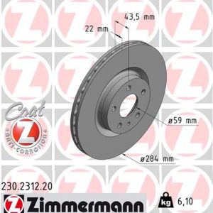 Disc frana FIAT 500L (351_, 352_) 0.9 (199LYC1B) benzina 105 cai ZIMMERMANN 230.2312.20