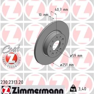 Disc frana FIAT 500L (351_, 352_) 0.9 (199LYC1B) benzina 105 cai ZIMMERMANN 230.2313.20