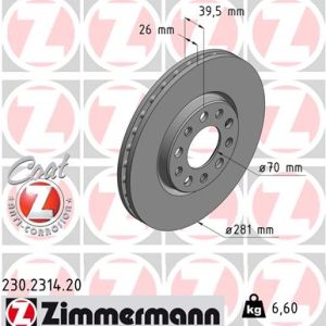 Disc frana FIAT 500X (334_) 1.4 (334AXC1B) benzina 136 cai ZIMMERMANN 230.2314.20