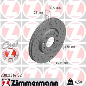 Disc frana FIAT 500X (334_) 1.4 (334AXC1B) benzina 136 cai ZIMMERMANN 230.2314.52