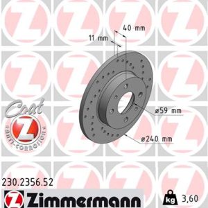 Disc frana FIAT PANDA (169_) 1.3 D Multijet (169.AXC1A) diesel 70 cai ZIMMERMANN 230.2356.52