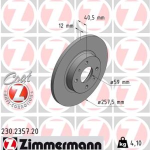 Disc frana FIAT 500 (312_) 0.9 (312AXG1A, 312.AXG11) benzina 86 cai ZIMMERMANN 230.2357.20