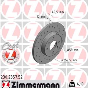 Disc frana FIAT 500 C (312_) 0.9 (312AG1A) benzina 86 cai ZIMMERMANN 230.2357.52
