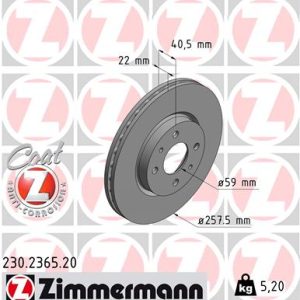 Disc frana FIAT 500 (312_) 1.3 D Multijet (312AXE1A) diesel 95 cai ZIMMERMANN 230.2365.20