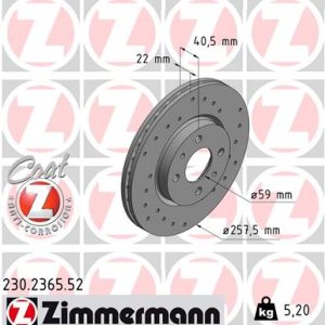 Disc frana FIAT 500 (312_) 1.3 D Multijet (312AXE1A) diesel 95 cai ZIMMERMANN 230.2365.52