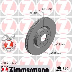 Disc frana FIAT 500 (312_) 1.0 Mild Hybrid (312.AYD1B) benzina/elector 69 cai ZIMMERMANN 230.2366.20