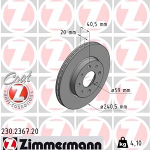 Disc frana FIAT 500 (312_) 0.9 (312AXG1A, 312.AXG11) benzina 86 cai ZIMMERMANN 230.2367.20