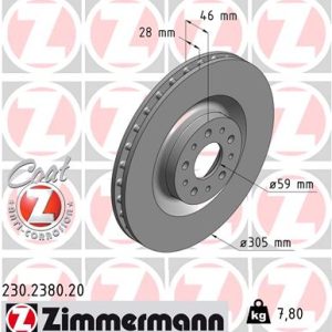 Disc frana FIAT DOBLO Cargo (263_) 1.3 D Multijet (263WXU1A, 263ZXU1A, 263WYB1A, 263ZYB1A) diesel 95 cai ZIMMERMANN 230.2380.20