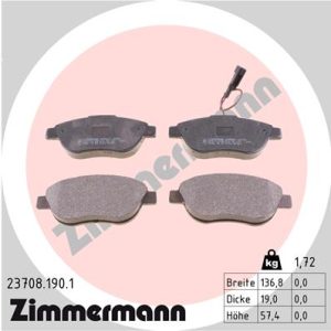 Placute frana FIAT DOBLO Cargo (263_) 1.3 D Multijet (263WXU1A, 263ZXU1A, 263WYB1A, 263ZYB1A) diesel 95 cai ZIMMERMANN 23708.190.1
