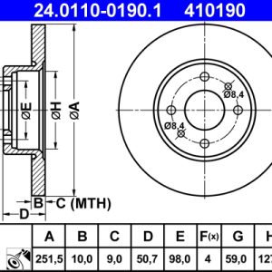Disc frana FIAT CROMA (154_) 2500 D diesel 75 cai ATE 24.0110-0190.1