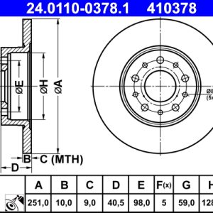 Disc frana FIAT 500L (351_, 352_) 0.9 (199LYC1B) benzina 105 cai ATE 24.0110-0378.1