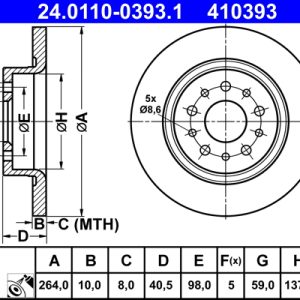 Disc frana FIAT 500L (351_, 352_) 1.4 benzina 162 cai ATE 24.0110-0393.1