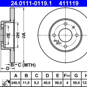 Disc frana FIAT 500 C (312_) 0.9 (312AXM1B) benzina 105 cai ATE 24.0111-0119.1